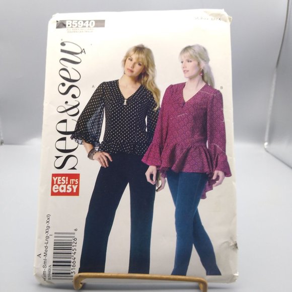 UNCUT Sewing PATTERN See and Sew Butterick B5940, Misses Easy 2013 Pullover Top - Picture 1 of 2